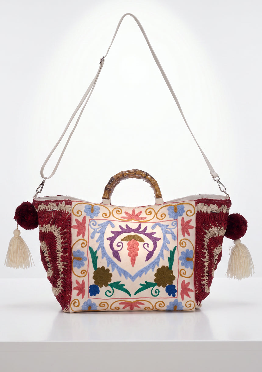 ibBan Women's Hand Embroidered Tote Bag - Ziva | Artisan Canvas Handbag