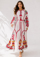 Vestido largo de algodón con cuello redondo para mujer - Raso
