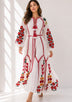 Vestido largo de algodón con cuello redondo para mujer - Raso