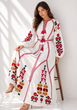 Vestido largo de algodón con cuello redondo para mujer - Raso