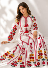 Vestido largo de algodón con cuello redondo para mujer - Raso