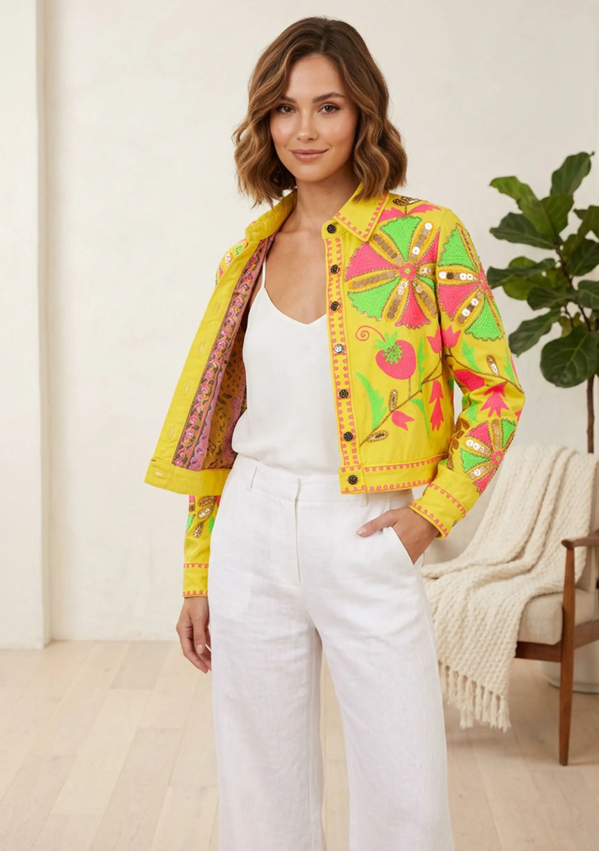 Women's Artisan Hand Embroidery Canvas Jacket - Meliah
