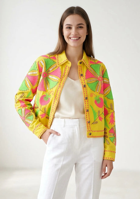 Women's Artisan Hand Embroidery Canvas Jacket - Meliah