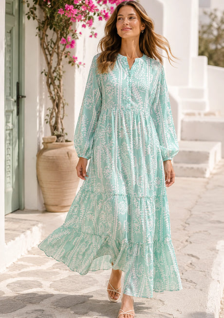 Maxivestido de algodón con cuello en V para mujer - Asheer