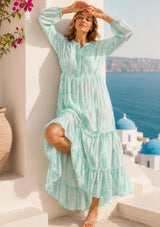 Maxivestido de algodón con cuello en V para mujer - Asheer