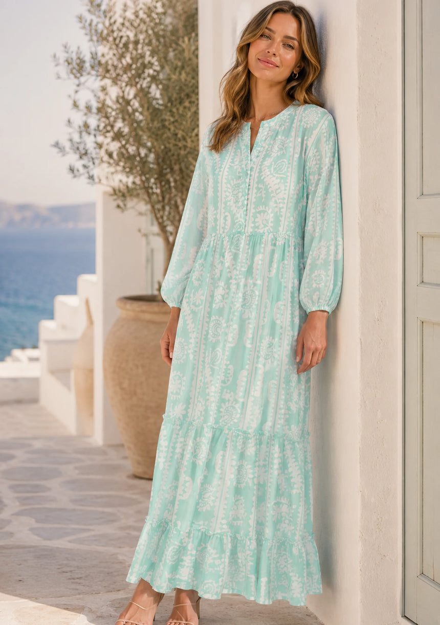 Maxivestido de algodón con cuello en V para mujer - Asheer