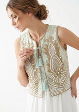 ibBan Hand Embroidered Vest | Luxury Beaded Sleeveless Vest - Vidha