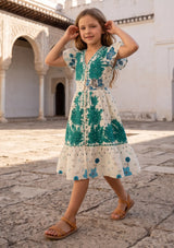 Robe en coton imprimé col en V pour fille - Yamira