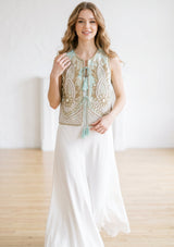 ibBan Hand Embroidered Vest | Luxury Beaded Sleeveless Vest - Vidha