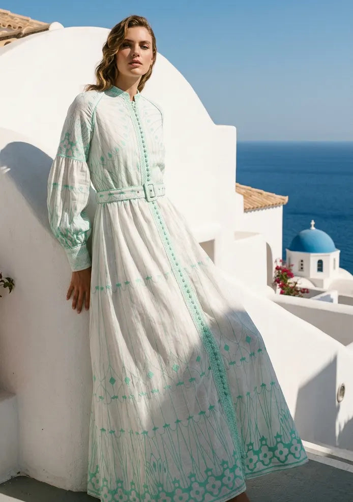ibBan Cotton Long Dress with Hand Embroidery | Women's - Meerab Long Dress
