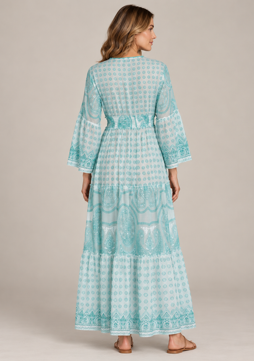 ibBan Vestido Largo Mayra para Mujer | 100% Algodón | Bordado a mano | Talla única