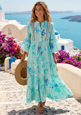 Women's Printed  Cotton Long  Tunic Dress V- Neck - Wema