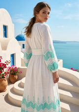 IbBan Women's Cotton Embroidered Long Dress | ibBan Luxury Resort Wear - Hira