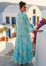 Women's Printed  Cotton Long  Tunic Dress V- Neck - Wema