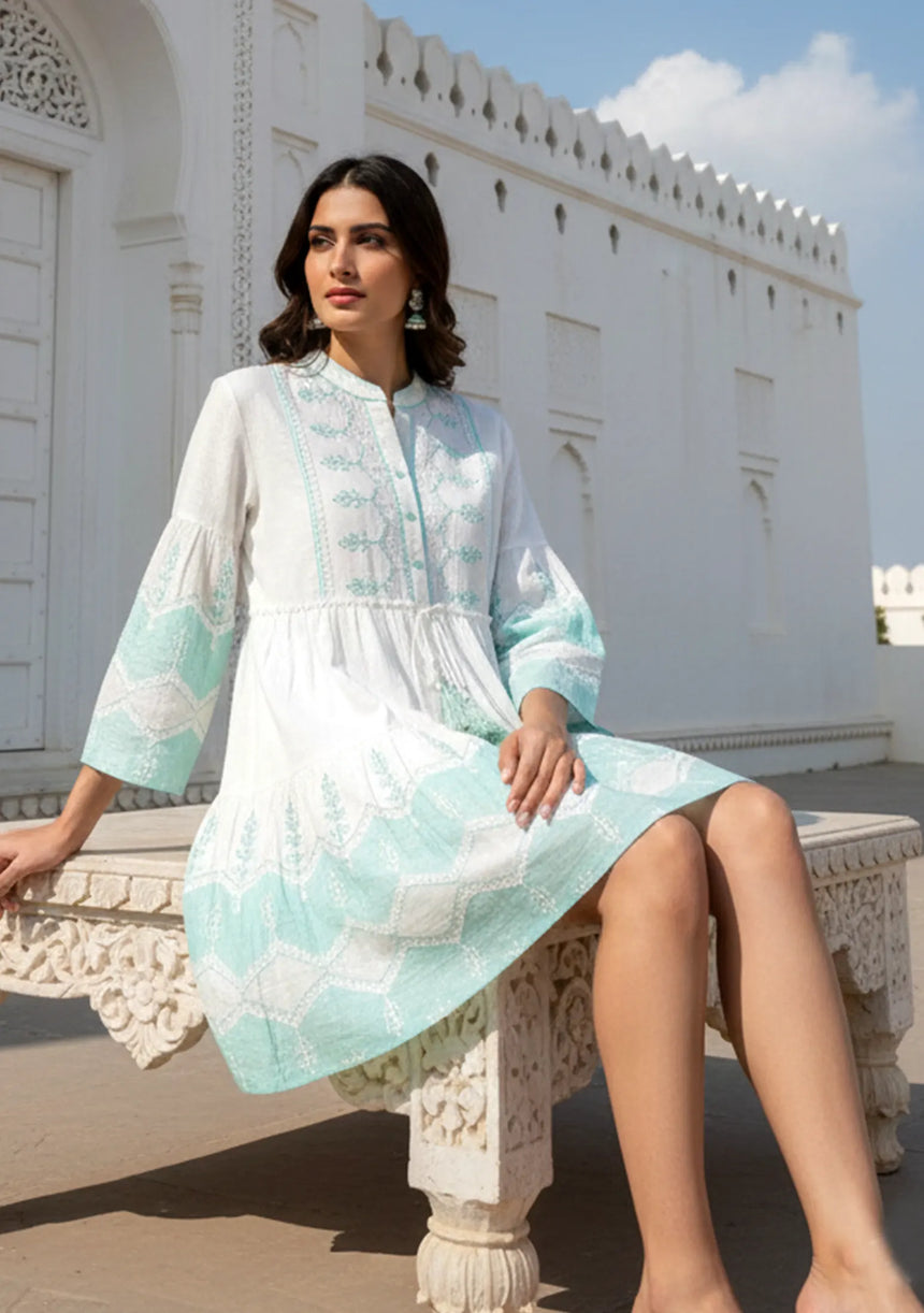 ibBan Cotton Short Tunic with Hand Embroidery-Hira Short Tunic
