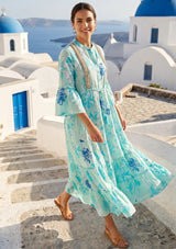 Women's Printed  Cotton Long  Tunic Dress V- Neck - Wema