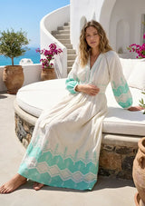 IbBan Women's Cotton Embroidered Long Dress | ibBan Luxury Resort Wear - Hira