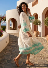 IbBan Women's Cotton Embroidered Long Dress | ibBan Luxury Resort Wear - Hira