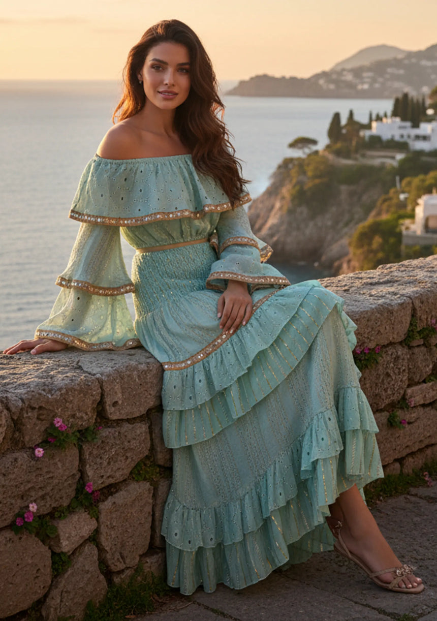 ibBan Women’s Hand Embroidered Skirt & Blouse Set - Umida