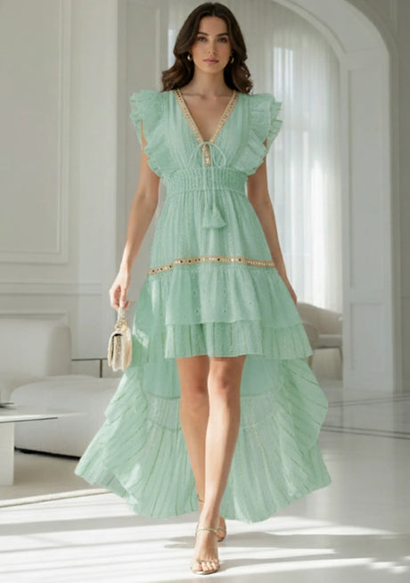 Vestido largo de algodón sin mangas bordado a mano para mujer - Umida