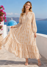 Maxivestido de algodón con cuello en V para mujer - Asheer