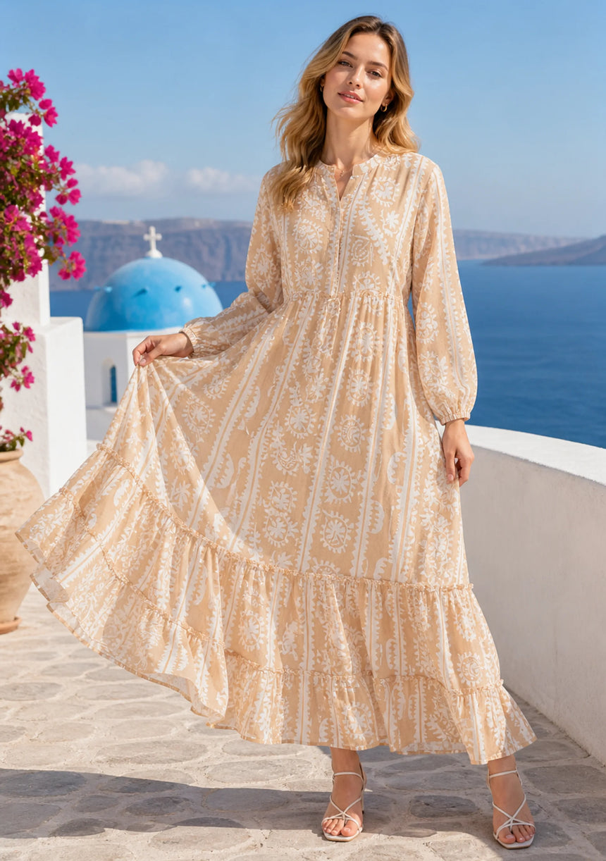 Maxivestido de algodón con cuello en V para mujer - Asheer