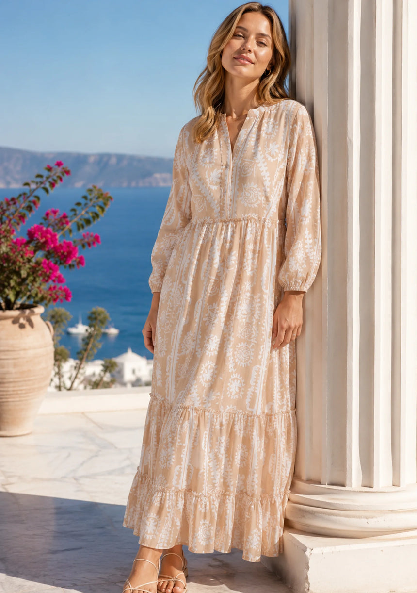 Maxivestido de algodón con cuello en V para mujer - Asheer