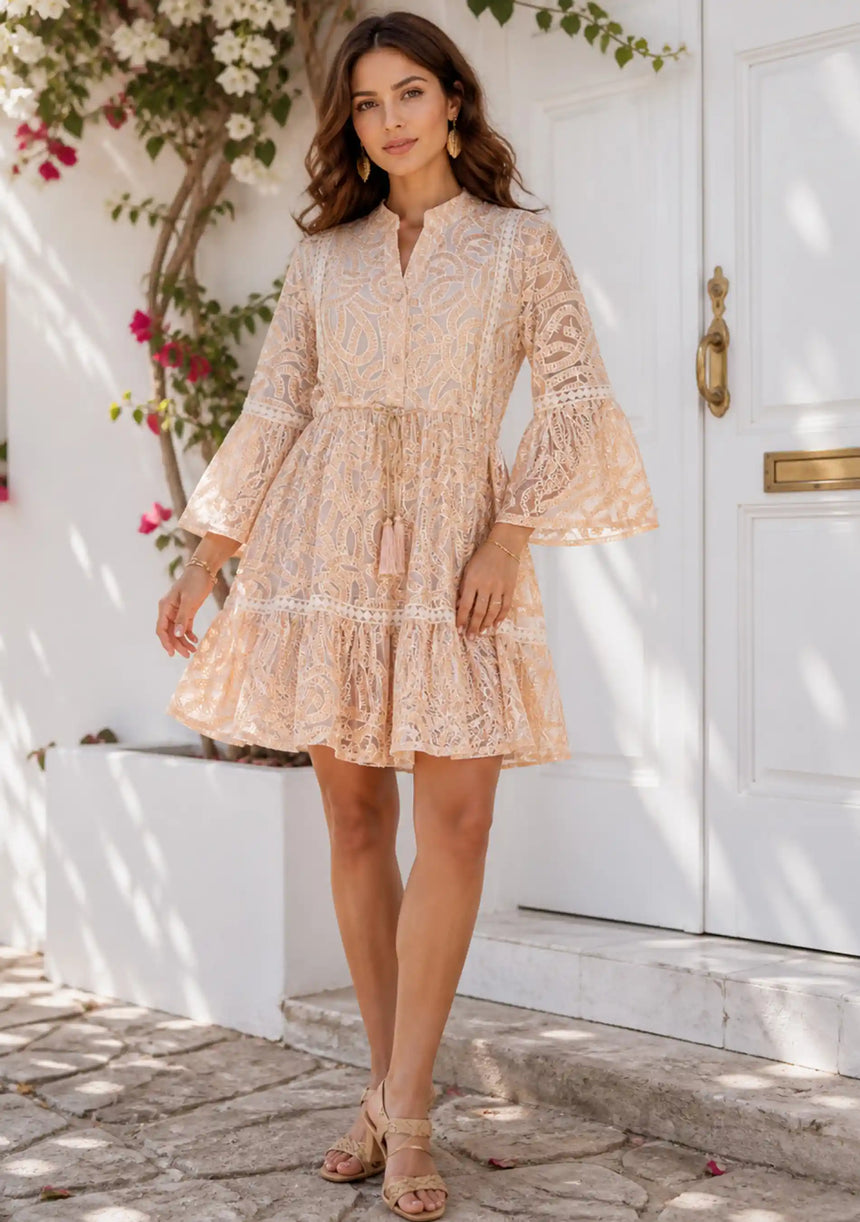 Women's Cotton Mini Dress V-Neck - Hazal