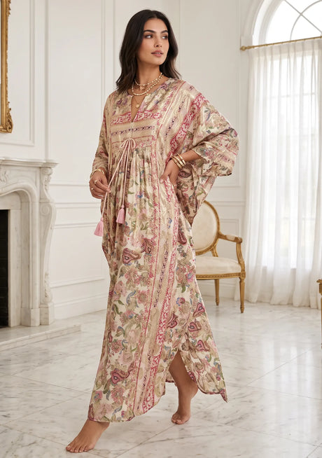 ibBan Premium Lurex Kaftan Dress with Hand Embroidery -Kamla Kaftan