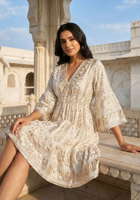 ibBan Vestido corto de mujer Adiba | Bordado floral a mano | Talla única