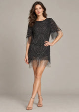 ibBan Party Short Dress with Beadwork & Fringe Sleeves - Esmi
