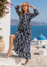Maxivestido de algodón con cuello en V para mujer - Asheer