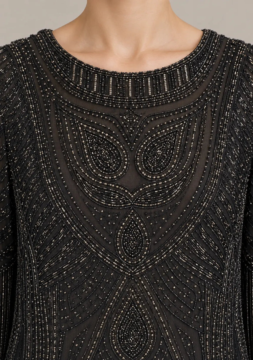 ibBan Party Short Dress with Beadwork & Fringe Sleeves - Esmi
