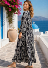 Maxivestido de algodón con cuello en V para mujer - Asheer