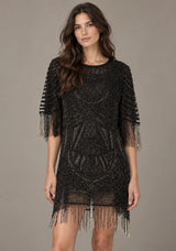 ibBan Party Short Dress with Beadwork & Fringe Sleeves - Esmi