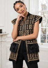 ibBan Women's Luxury Hand Embroidered Winter Vest Coat - Isobel