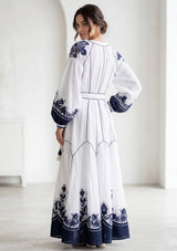 Vestido largo de algodón de cuello redondo para mujer - Naisha