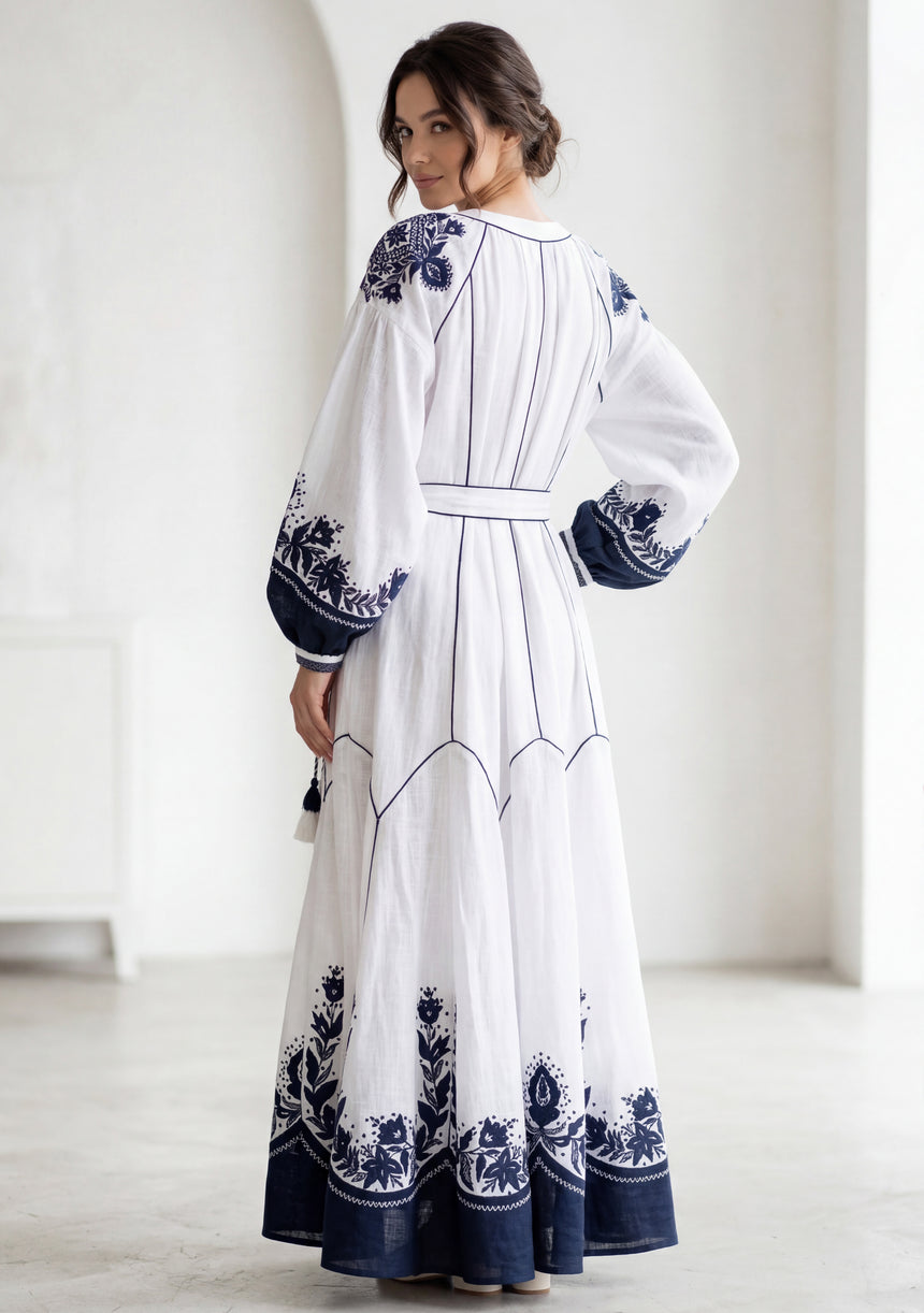 Vestido largo de algodón de cuello redondo para mujer - Naisha
