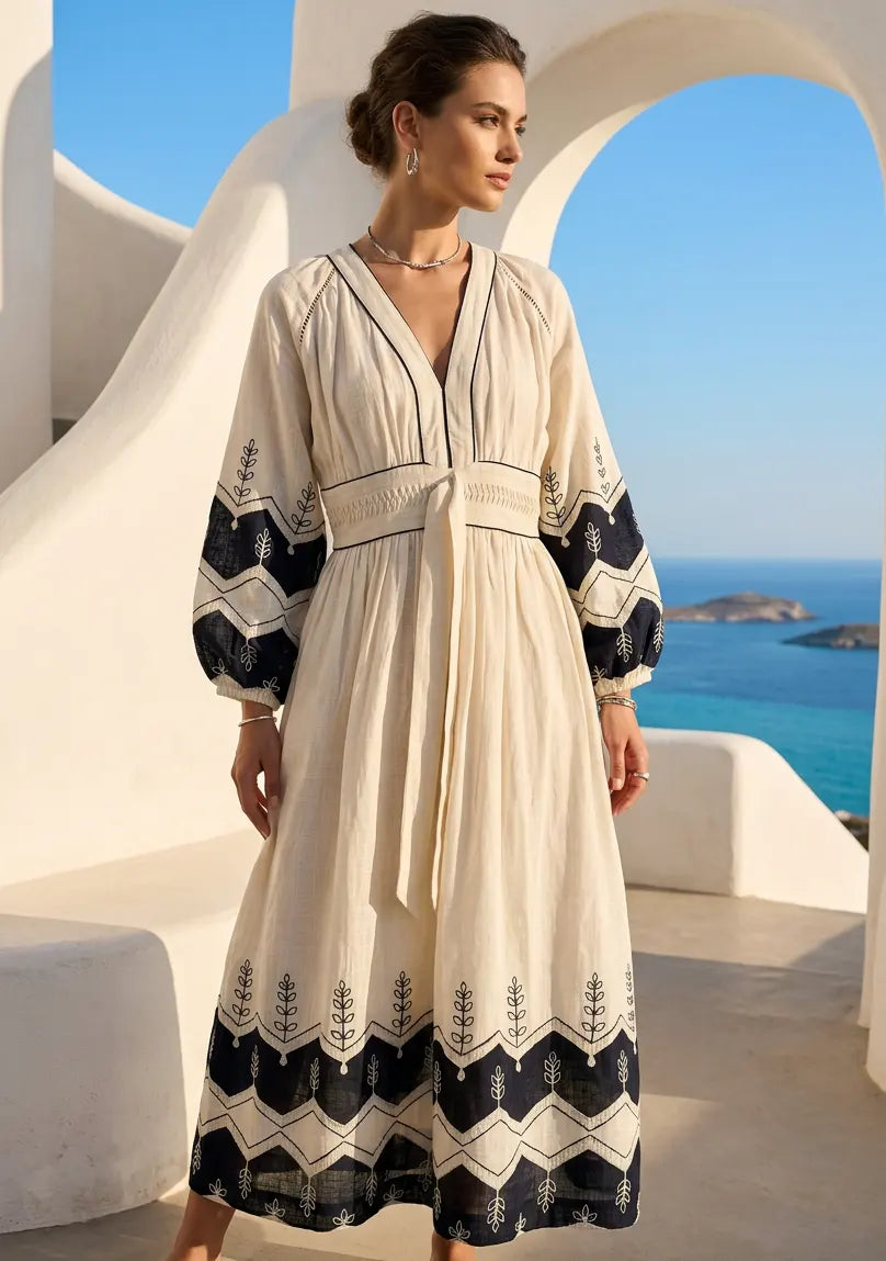 IbBan Women's Cotton Embroidered Long Dress | ibBan Luxury Resort Wear - Hira