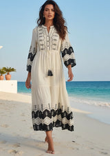 ibBan Cotton Long Tunic Dress with Hand Embroidery - Hira Long Tunic