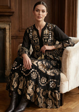 ibBan Luxury Black Beaded & Hand Embroidered Maxi Dress for Women -Zehra