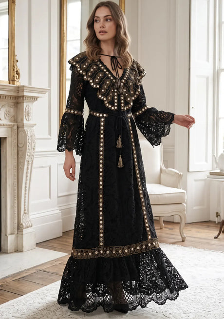 Robe longue de luxe en dentelle brodée à la main pour femme ibBan - Isobel