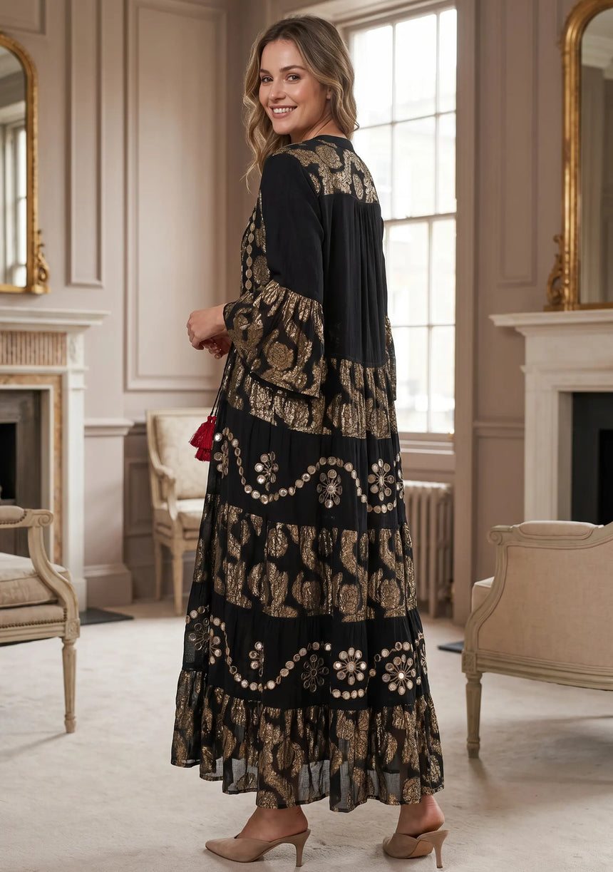ibBan Luxury Black Beaded & Hand Embroidered Maxi Dress for Women -Zehra