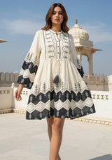 ibBan Cotton Short Tunic with Hand Embroidery-Hira Short Tunic