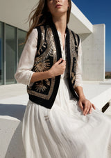 ibBan Hand Embroidered Cotton Canvas Gilet | Luxury Women's Statement Vest - Yara