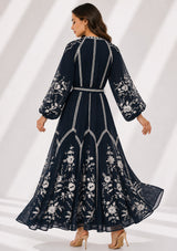 Vestido largo de algodón con cuello redondo para mujer - Bisma