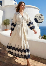 IbBan Women's Cotton Embroidered Long Dress | ibBan Luxury Resort Wear - Hira