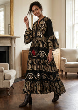 ibBan Luxury Black Beaded & Hand Embroidered Maxi Dress for Women -Zehra