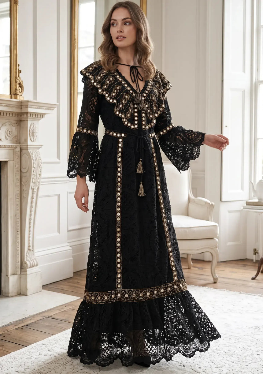ibBan Women's Luxury Hand Embroidered Lace Maxi Dress - Isobel