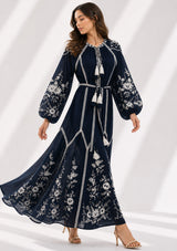 Vestido largo de algodón con cuello redondo para mujer - Bisma